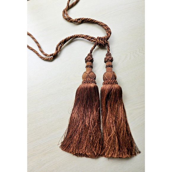 DRAPERY TASSEL-One Tassel Hanger-Two Tassels-Gold& Brown - Picture 1 of 16